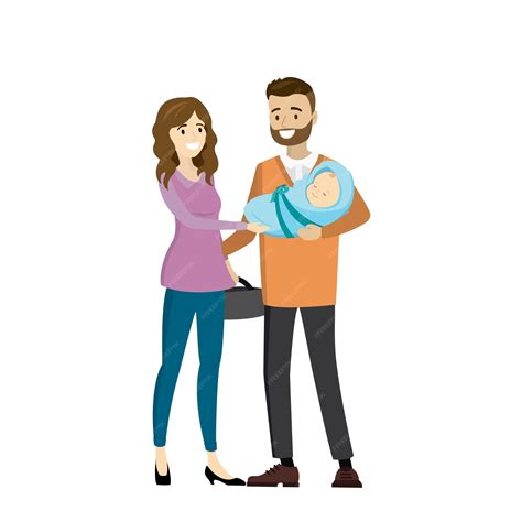 Ilustración de una pareja recibiendo a un bebé recién nacido.