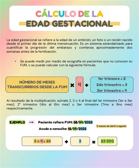 Infografía mostrando la fórmula para calcular la edad gestacional por trimestres