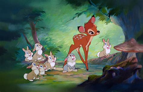 Dibujo de Bambi con Tambor y Flor en el bosque