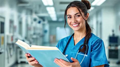 Ilustración de una estudiante de enfermería interactuando con un preceptor en un entorno hospitalario