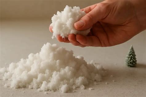 Nieve artificial en diferentes recipientes para comparar texturas