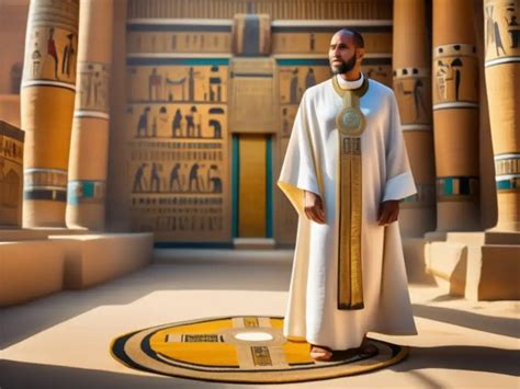 Recreación artística de un ritual mágico en el Antiguo Egipto, con un sacerdote invocando al dios Anubis mientras una mujer observa.
