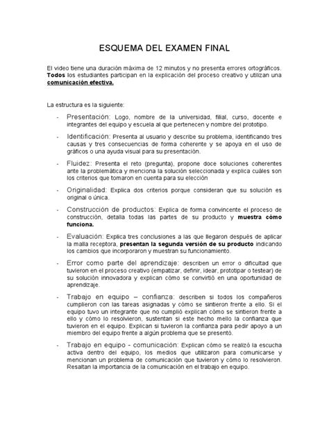 Esquema de la estructura de un examen educativo