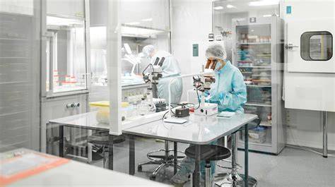 Foto interior de un laboratorio de FIV con incubadoras y microscopios.