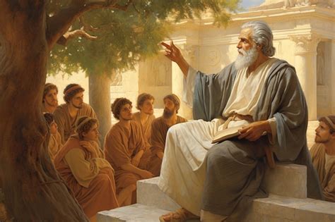 Representación de un filósofo griego antiguo meditando o enseñando
