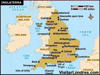 Mapa de Inglaterra resaltando ciudades importantes