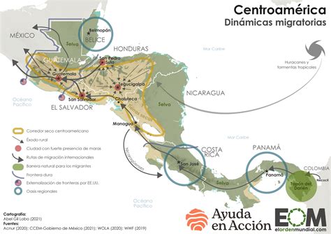 Mapa esquemático del flujo migratorio desde el Triángulo del Norte (Guatemala, El Salvador y Honduras) hacia Estados Unidos a través de México.