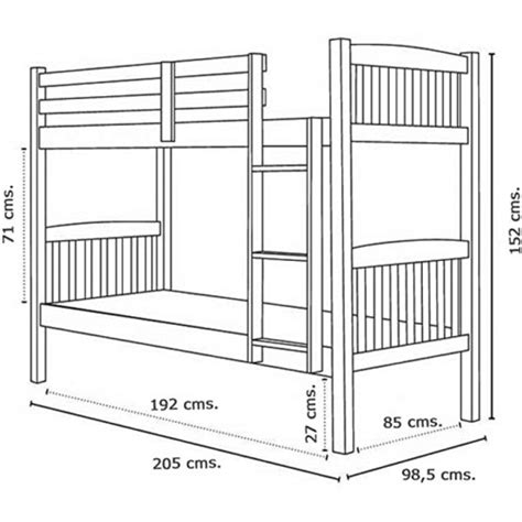 Esquema detallado con las dimensiones externas y alturas de una litera triple modelo 2C