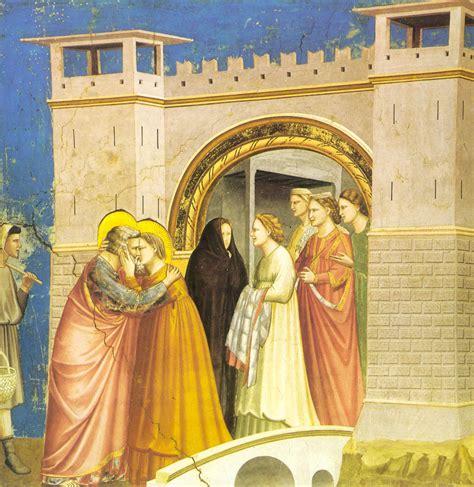 Ilustración que representa a Ana y Joaquín en la Puerta Dorada de Jerusalén