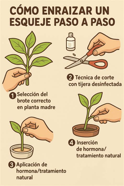 Diagrama paso a paso del corte y preparación de un esqueje de duranta