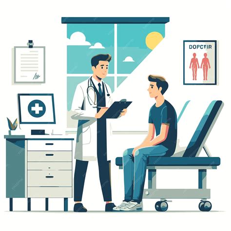Ilustración de un hombre consultando a un médico para un chequeo