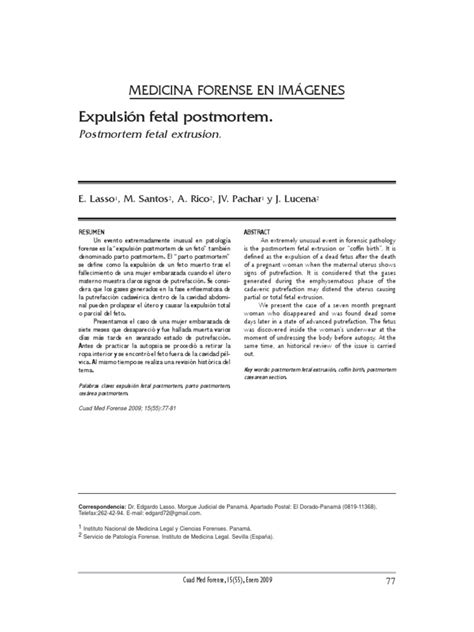 Imagen forense de expulsión fetal postmortem