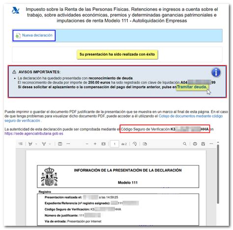 Captura de pantalla de la sección de presentación del Modelo 111 en la Sede Electrónica de la AEAT