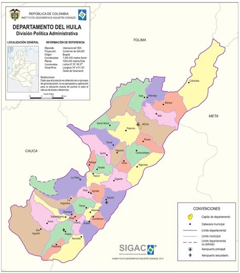 Mapa del departamento de Huila con municipios resaltados por el número de defunciones perinatales y neonatales en 2024