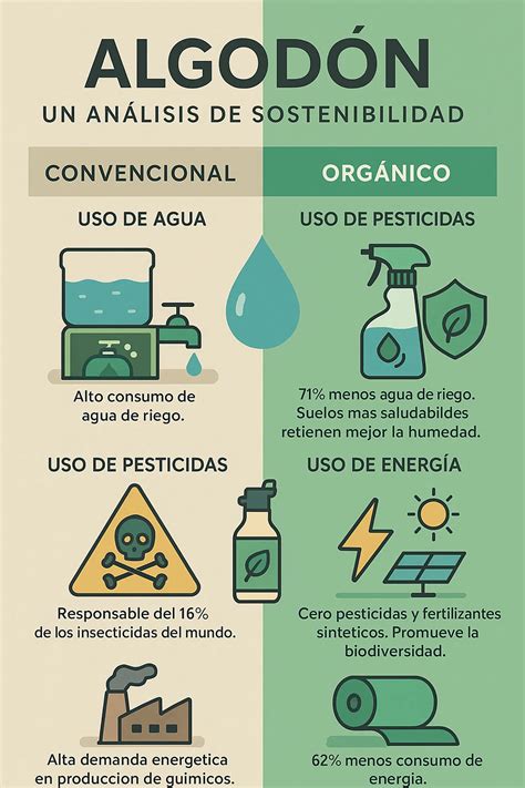 Infografía comparativa de algodón tradicional vs. algodón orgánico