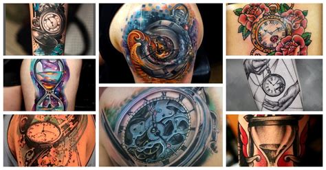 Diseños variados de tatuajes de relojes con elementos simbólicos
