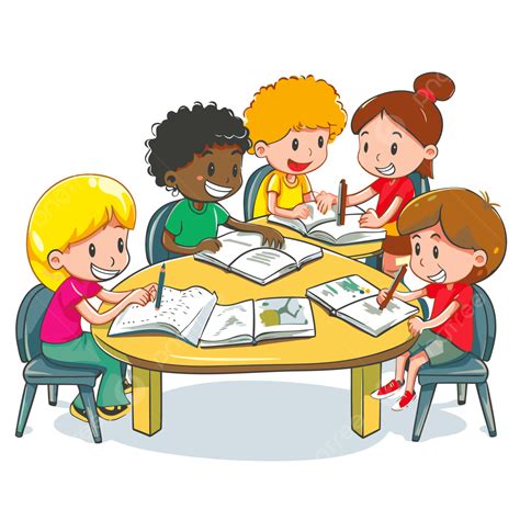 Ilustración de niños sonrientes trabajando con fichas educativas