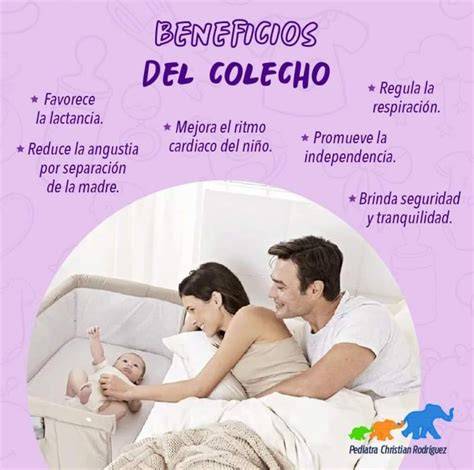 Esquema sobre los beneficios del colecho: fortalecimiento del vínculo, facilitación de la lactancia y mayor seguridad emocional para el niño.