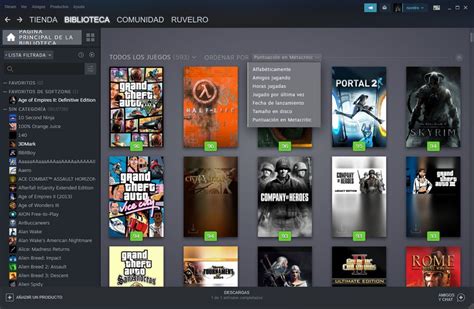 Captura de pantalla de la biblioteca de Steam con categorías personalizadas