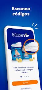 Pantalla de la aplicación Dodot VIP mostrando el proceso de escaneo de códigos