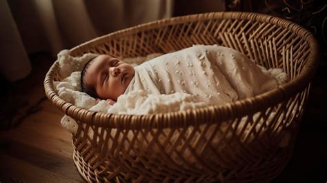 Bebé durmiendo plácidamente en un moisés de mimbre