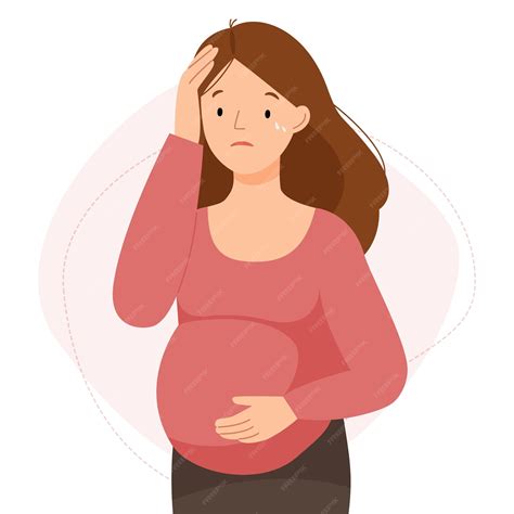 Mujer embarazada que se toca la cabeza por dolor de cabeza, con una mano en el abdomen mostrando hinchazón