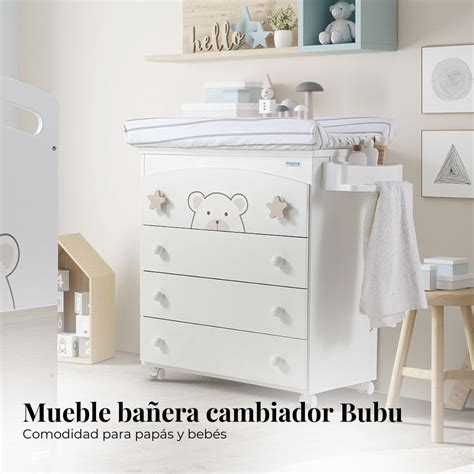 Cambiador bañera Micuna Sweet Bear con tapizado de estrellas gris y cajones