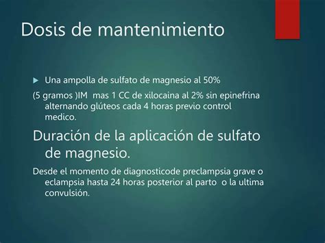 Gráfico de dosis de impregnación y mantenimiento de sulfato de magnesio