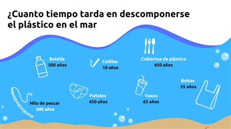 Infografía sobre el tiempo de descomposición de los plásticos y la cantidad de residuos plásticos en los océanos