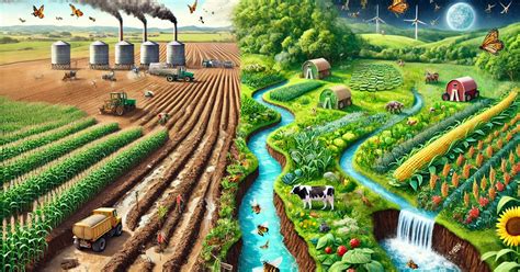 Infografía comparativa: Prácticas agrícolas convencionales vs. Agricultura regenerativa y sostenible.