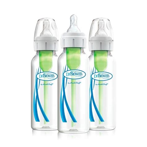 Ilustración comparativa de biberones Dr. Brown's de boca estrecha y boca ancha, resaltando dónde encaja la tetina Nivel 3