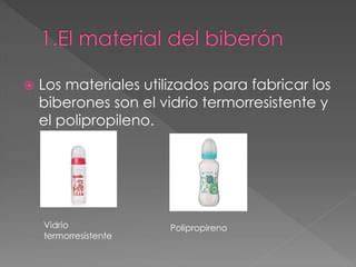 Esquema comparativo entre biberones de vidrio, polipropileno, poliamida y silicona