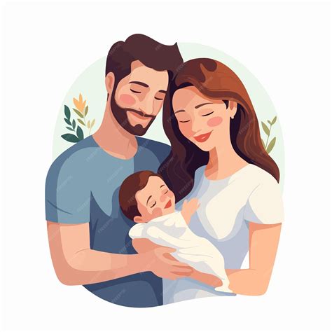 Ilustración de una familia feliz adoptando un bebé.