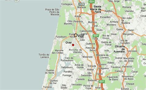 Mapa de Ovar y Aveiro, Portugal, mostrando su ubicación costera