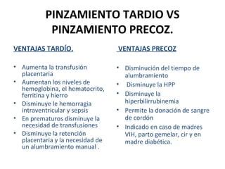 Gráfico comparativo de los beneficios del pinzamiento tardío vs. precoz