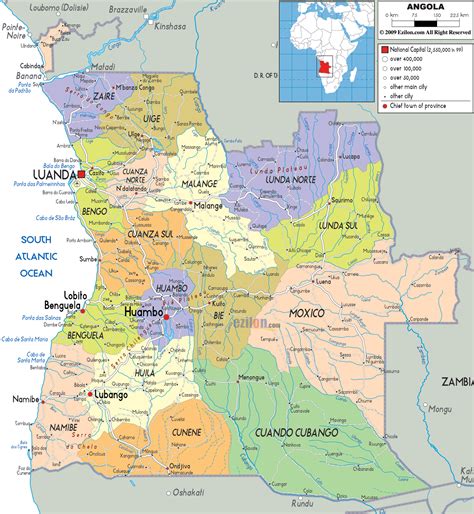 Mapa de Angola con sus principales ciudades y regiones
