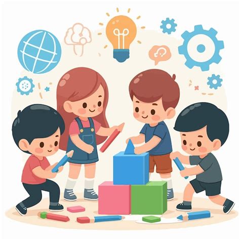 ilustracion de niños jugando y colaborando