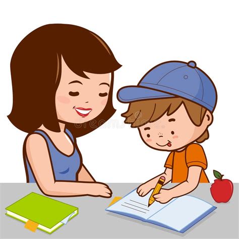 Ilustración de niños ayudando en una pequeña oficina en casa, organizando papeles o usando un ordenador.