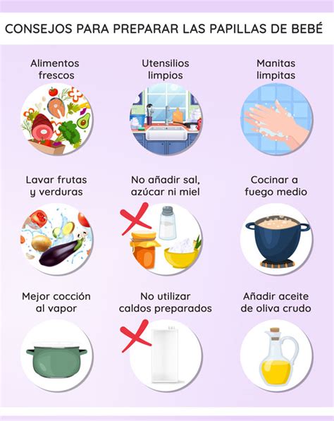 Infografía sobre cómo preparar papillas caseras y precauciones paso a paso