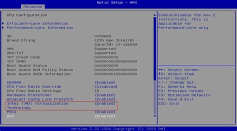 Captura de pantalla de configuración de VT-x/AMD-V en BIOS