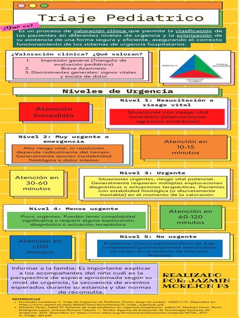 Esquema del proceso de triaje pediátrico: desde la recepción hasta la asignación de niveles de prioridad (I-V).