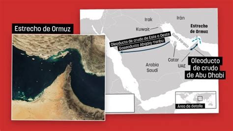 Mapa geopolítico destacando el estrecho de Ormuz y las zonas de conflicto en Oriente Medio