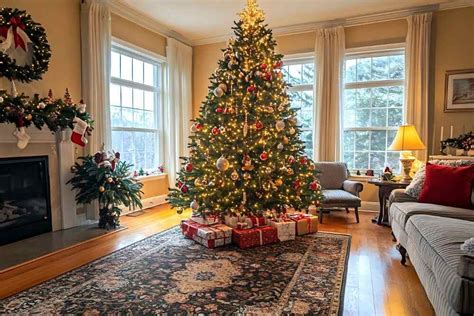 Representación de un árbol de Navidad decorado con ornamentos y luces.