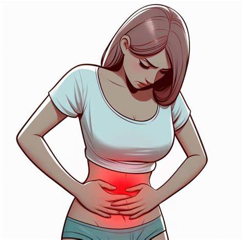 Ilustración que muestra el dolor pélvico y el sangrado vaginal como síntomas de embarazo ectópico.