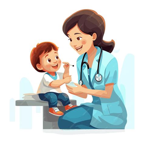 Ilustración de una enfermera interactuando amablemente con un niño paciente