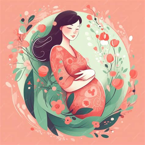 Ilustración de una mujer embarazada realizando ejercicio y siguiendo un plan de alimentación saludable.
