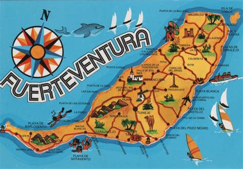 Mapa esquemático de Fuerteventura destacando zonas de interés arqueológico y antiguas áreas de captación de agua
