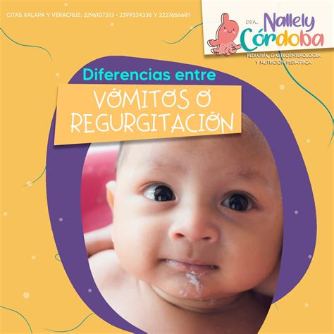 infografía comparativa entre regurgitación y vómito en bebés