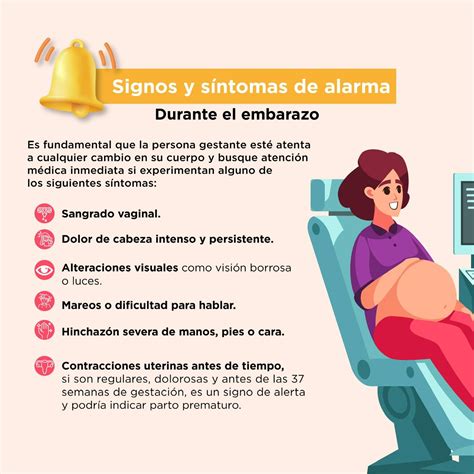 Infografía detallando los síntomas de alarma que requieren atención médica inmediata en la mujer embarazada.