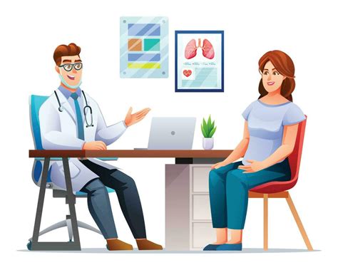 Ilustración de un médico y un paciente en consulta no urgente